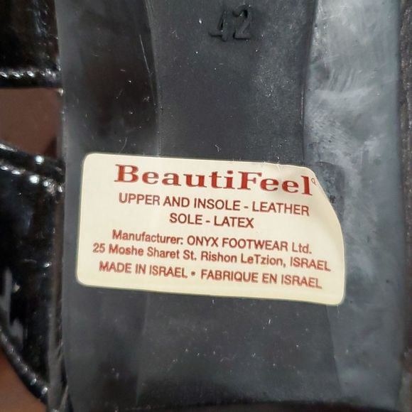 Beautifeel Begonia Black Smooth Patent Leather Sandals Velcro Adjustable‎ 42 11½ - Picture 7 of 12